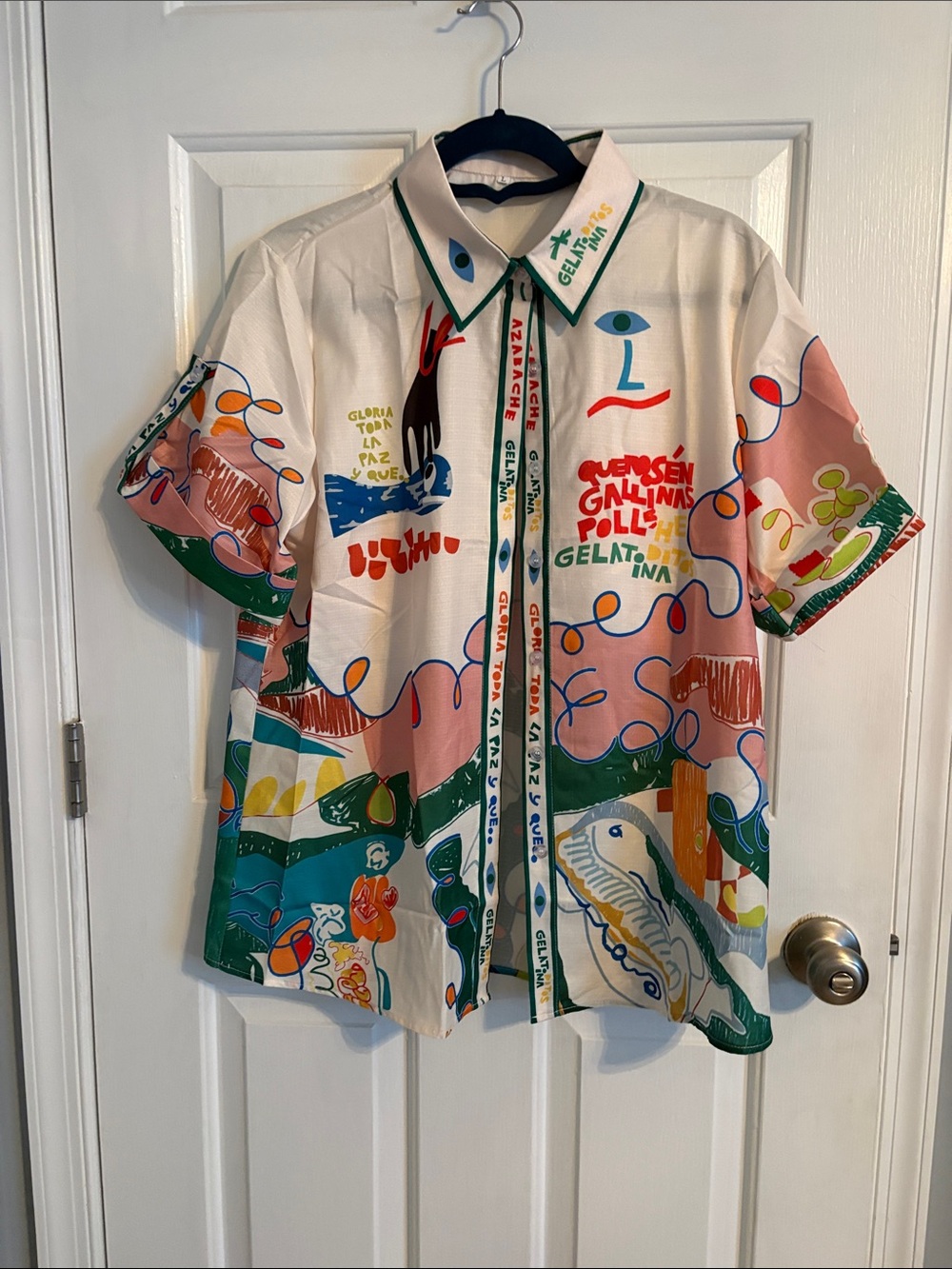 Womens Short-Sleeve Printed Shirt - Multicolor